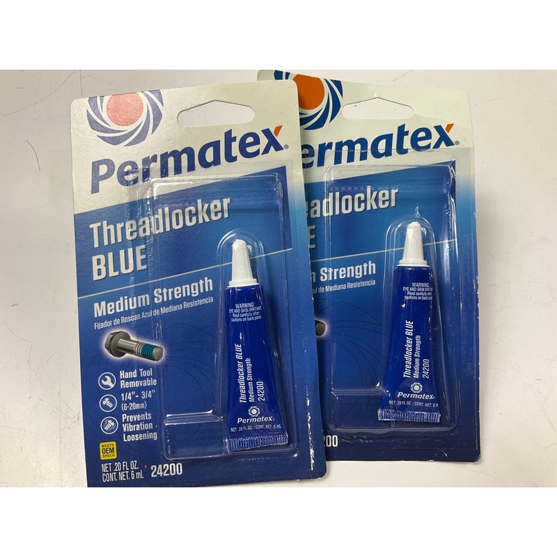 (2) Permatex 24200 Blue Medium Strength Threadlocker 6ml Tube