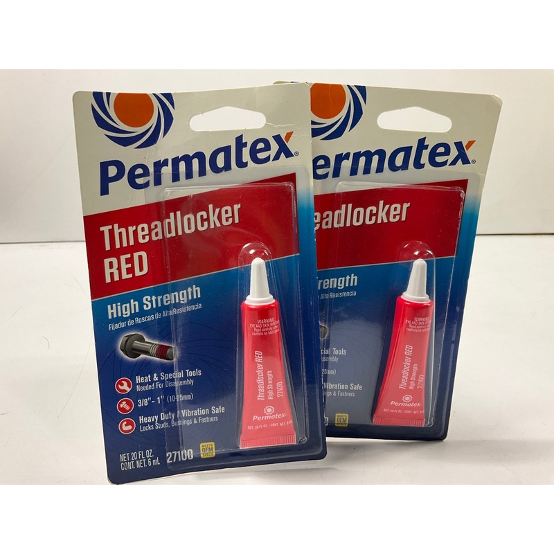 (2) Permatex 27100 High-Strength Threadlocker Red Compound 0.20oz Tube