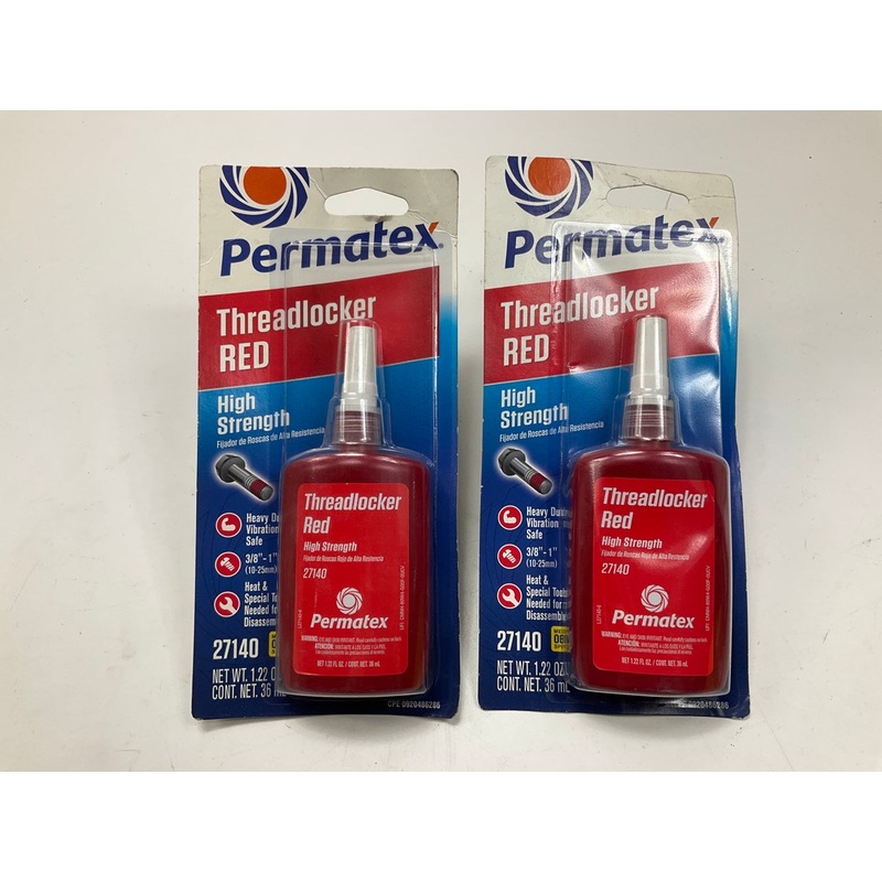 (2) Permatex 27140 Threadlocker Red High Strength 1.22oz Heavy Duty Type 2