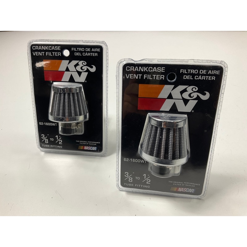 (2) K&N 62-1600WT Crankcase Vent Filter / Breather, Clamps On 3/8''-1/2'' Tubing